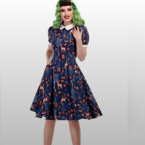 Collectif Dress Retro Pinup Rockabilly Swing Peta Forest Friends NWT Medium - Picture 1 of 15